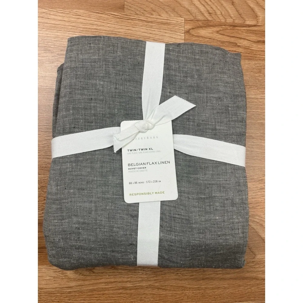 Pottery Barn Belgian Flax Linen‎ Duvet Cover Twin/Twin XL Heathered Charcoal NEW